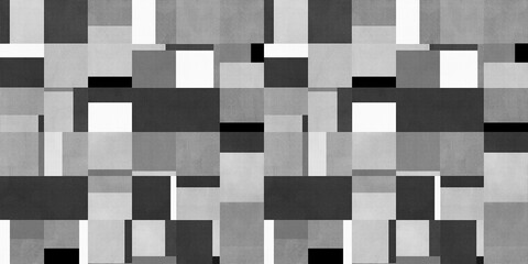 Seamless elegant overlapping squares modern art wallpaper pattern transparent overlay. Abstract monochrome black white and grey geometric contemporary patchwork mosaic tapestry background texture.