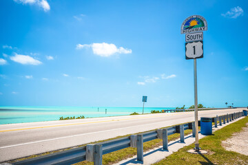 Florida scenic highway 1 on Florida Keys scenic drive - 713254491