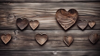 
A rustic wooden background with carved heart motifs, adding a touch of charm and simplicity.