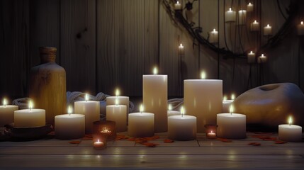 
An ambient background with a collection of flickering candles, creating a warm and intimate setting for Valentine's Day.