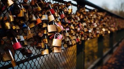 Poster  Urban scenes of a bridge adorned with love locks, symbolizing everlasting love and commitment.  © Sladjana
