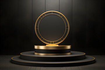 a podium product display with a gold circle on the top of it