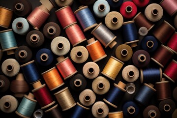 Spools of thread of different colors and shades