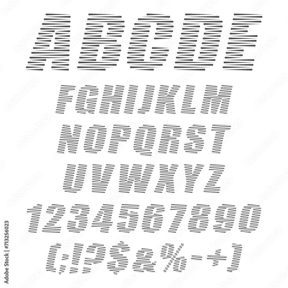 Aufkleber alphabet, letters, numbers and signs with zigzag. isolated vector objects on white background.