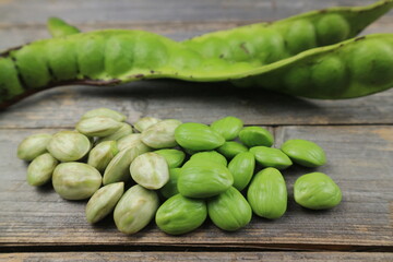 Raw of petai or pete kupas. Usually eaten raw and cooked popular with name stink bean or bitter bean