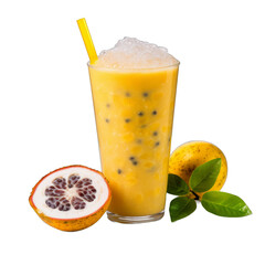 Passionfruit Punch Smoothie: Passionfruit, Pineapple, Orange Juice, Coconut Water, Ice isolated on transparent background