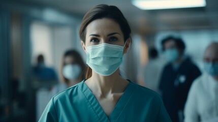 Fototapeta na wymiar Woman Wearing Surgical Mask in Hospital for Protection, World Health Day
