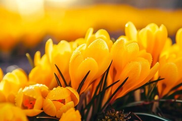 Yellow crocuses in the early spring. High quality photo. generative ai.