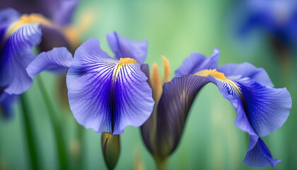 Beautiful iris flowers in the garden. Selective focus. Generative AI