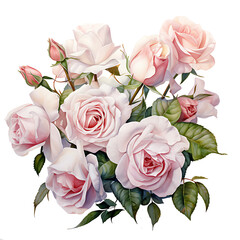 watercolor hand-painting style a bunch of rose flowers isolated on white background. Clipping path included.