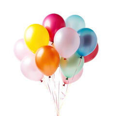 colorful red and yellow  blue pink balloons isolated on transparent background
