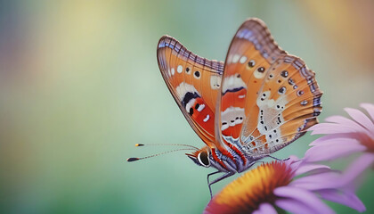 Butterfly on purple flower in garden. Generative AI