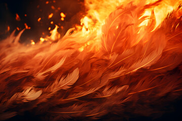 Burning bird feathers background - obrazy, fototapety, plakaty