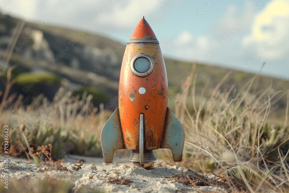 Aufkleber a depiction of a rocket with one fin slightly askew, adding a sense of motion and dynamic challenge,
