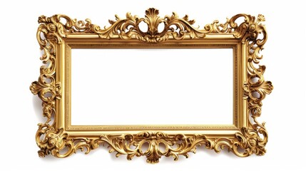 Ornate Gold Frame on White Background, Decorative Border for Elegant Displays