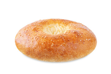 Sesame seeds round bun on a white isolated background