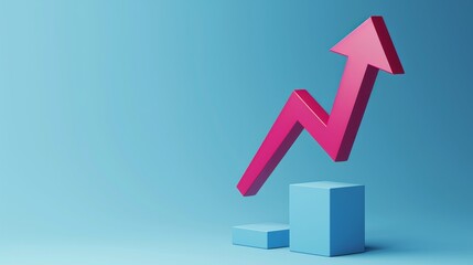 Pink Arrow Emerging From Blue Block on Abstract Background