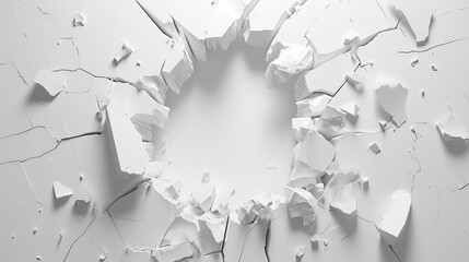 White Wall With Hole, A Simple, Straightforward Image of a Damaged Surface