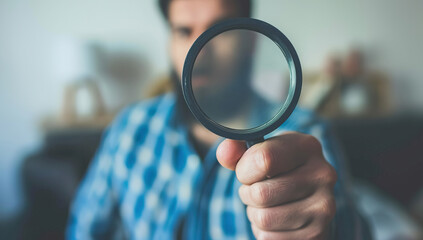 Man holding a magnifying glass in his hand