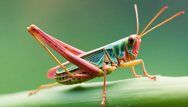 Close up of grasshopper on a plant in the wild. Generative AI