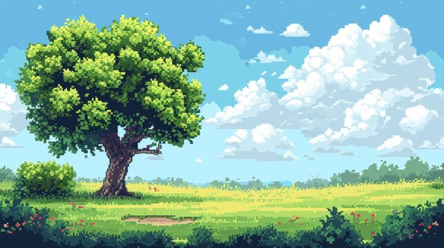 A Simple Painting of a Tree in the Center of a Field