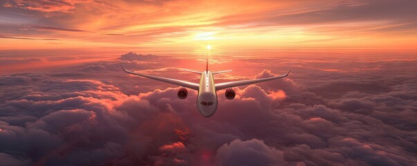 Travel sky with sun setting on airplane aviation capturing sunset and sunrise high in air flight...
