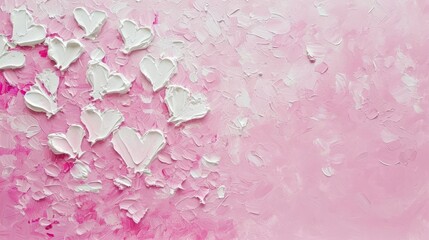 Painting of White Hearts on Pink Background - Love, Art, Romance, Simple, Minimalistic