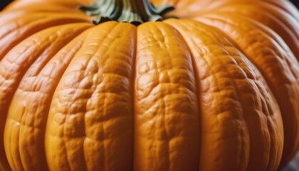 Close up of orange pumpkin for halloween or thanksgiving background. Generative AI