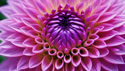 Close up of pink dahlia flower with water drops on petals. Generative AI