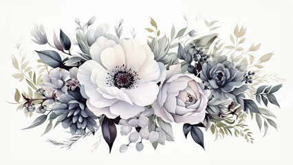 Beautiful watercolor floral bouquet with white flowers