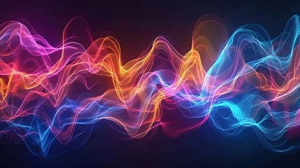 Poster Abstract art based on sound waves with dynamic lines and vibrant colors background © furyon