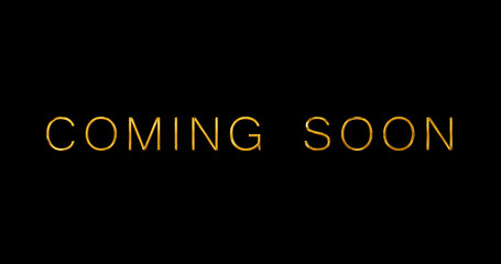 Coming Soon typographic announcement golden shiny glittering text animation. Promotion discount and sale text motion graphic. Advertisement Golden film movie broadcast alert title reveal. - obrazy, fototapety, plakaty