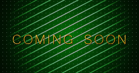 Coming Soon typographic announcement golden shiny glittering text animation. Promotion discount and sale text motion graphic. Advertisement Golden film movie broadcast alert title reveal.