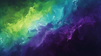 Abstract art inspired by the Aurora Borealis with glowing greens and purples background