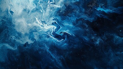 Abstract art inspired by the ocean's depths with deep blues and mysterious shapes background
