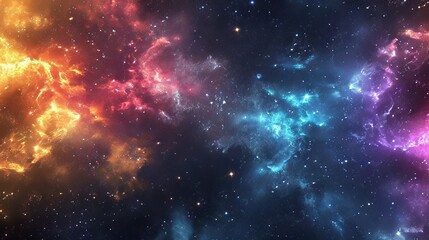 Abstract cosmic background with stars, galaxies, and nebulae in vibrant colors background