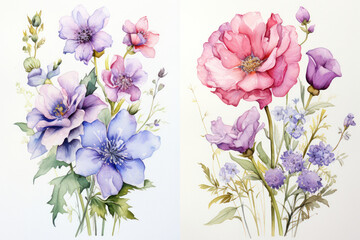 Spring Watercolor Blossom: Vintage Floral Illustration on Decorative Garden Background