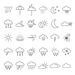 Obraz premium Vector set of weather icons. Sun and rain, wind and snow and many others.