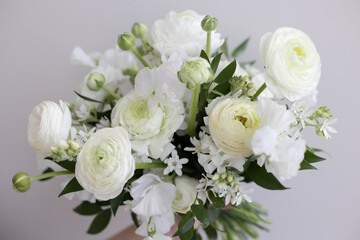 Beautiful bouquet of white flowers for the holiday.