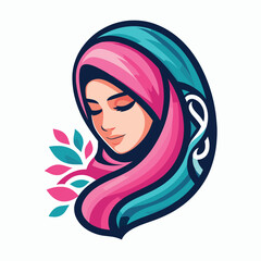 Vector women hijab beauty muslimah fashion flat design scarf logo, Generative Ai