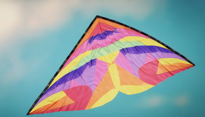 Colorful kite flying in the blue sky, close-up. Generative AI