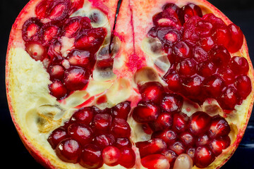 Close-up of a sliced pomegranate.