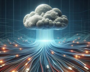 Cloud data storage, digital information technology web futuristic cloud icon