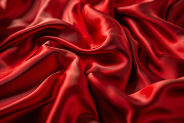 Obraz premium Red smooth satin or silk texture background. Red fabric abstract texture. Luxury satin cloth. Silky and wavy folds of silk texture. Rippled satin cloth. Premium silk fabric texture.