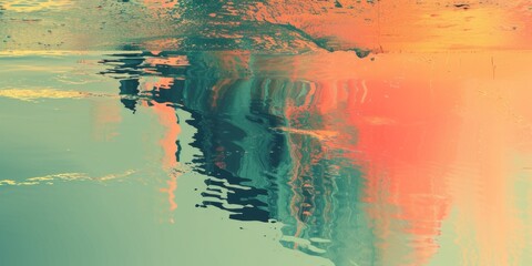 Abstract nature background, water texture, glitched effect. Space for text.  - obrazy, fototapety, plakaty