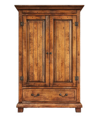 A wooden wardrobe isolated on a transparent background. Isolated furniture for interior design.