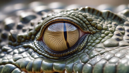 Eye of crocodile close-up. Selective focus on the eye. Generative AI