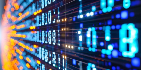Fototapeta premium Abstract binary background, close up. LED screen display, information, data, bet, online casino, data privacy, identification algorithms concept