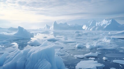 Ice sheets melting in the arctic, antarctic, or polar region ocean and waters. Global warming, climate change, greenhouse gas, ecology concept.
