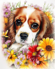 puppy with flowers